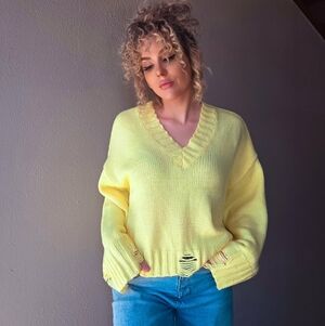 Yellow Distressed Knit Sweater